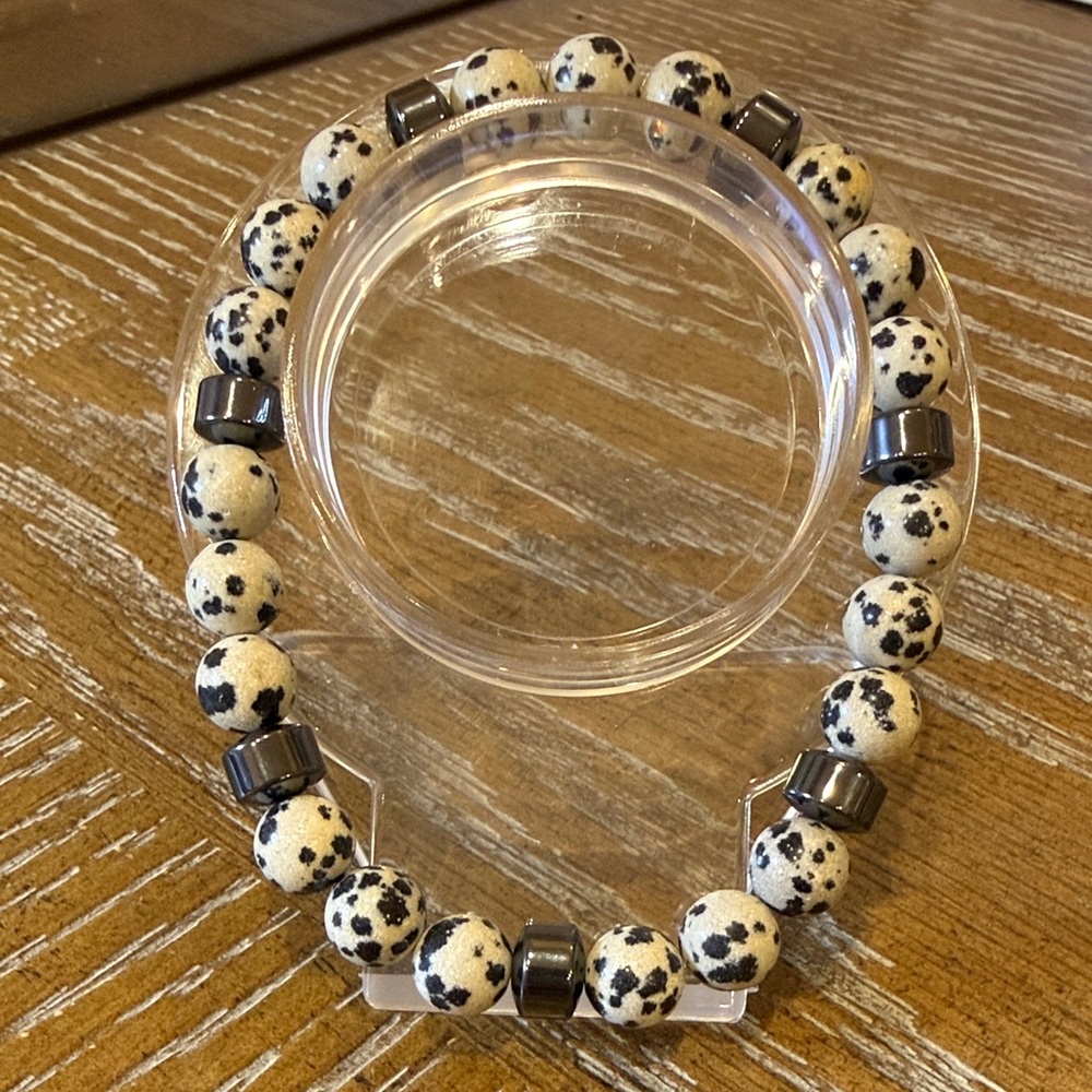 Dalmatian Jasper Handmade Men’s Beaded Bracelet